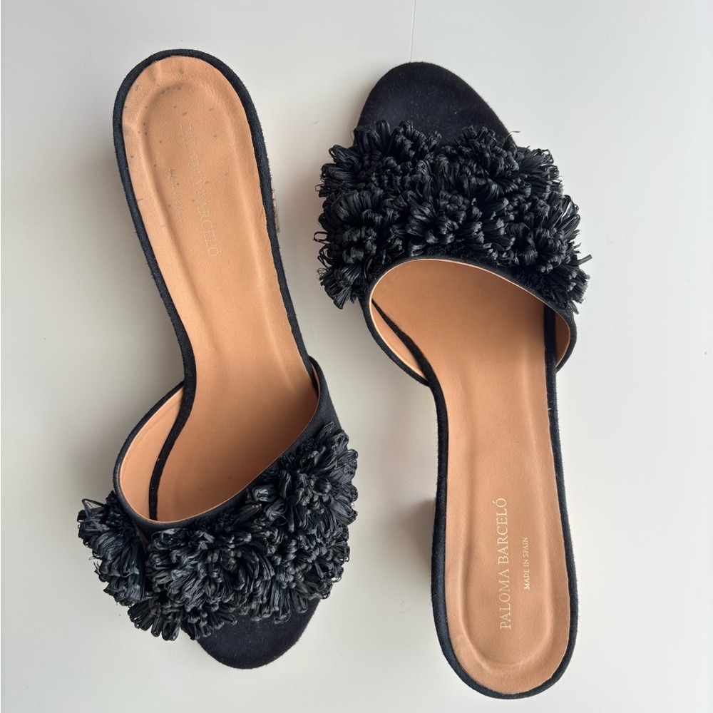 PALOMA BARCELÓ Black Floral Appliqué Slip On Sandal Size 41 US 10